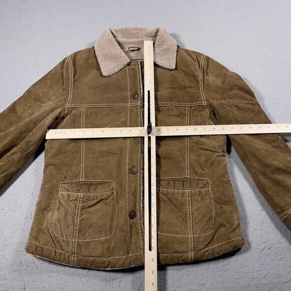 Columbia Jacket Women Medium Leather Sherpa Lined Fleece‎ Collar Coat Outdoors - Picture 3 of 9